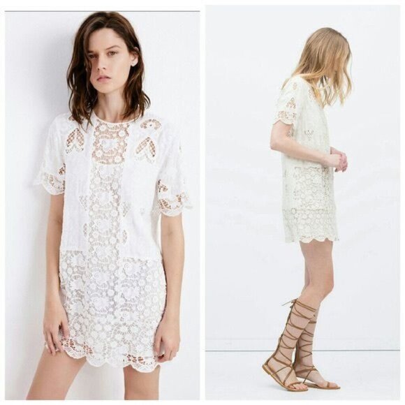 Zara Boho White Lace Crochet Women's Mini Dress Size XS - Picture 2 of 10